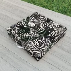 Marta Barragan Camarasa Wild Abstract Jungle On Black Outdoor Floor Cushion - Deny Designs