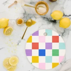 Emanuela Carratoni Checkered Rainbow Cutting Board - Round