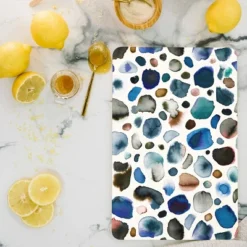 Ninola Design Watercolor Stains Blue Gold Rectangle Cutting Board - Deny Designs