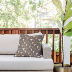 18"x18" Deny Designs Little Arrow Design Co Cow Skull Outdoor Throw Pillow Taupe