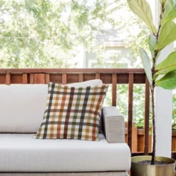 18"x18" Deny Designs Ninola Design Gingham Outdoor Throw Pillow Brown