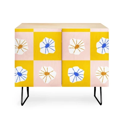 Maritza Lisa White Checkered Flowers Credenza - Deny Designs 5 Maritza Lisa White Checkered Flowers Credenza - Deny Designs - Image 3