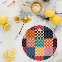 Schatzi Brown Alice Check Multi Round Cutting Board - Deny Designs