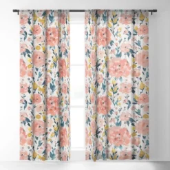Alison Janssen Tropical Coral Floral Single Panel Sheer Window Curtain - Deny Designs