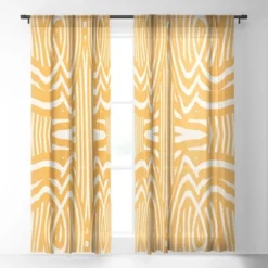 Little Dean Yellow Mustard Boho Stripe Single Panel Sheer Window Curtain - Deny Designs