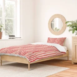 Deny Designs Fimbis Living Coral Stripes Duvet Cover Set White