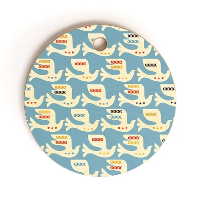 Showmemars Festive Birds Blue Cutting Board - Round 5 Showmemars Festive Birds Blue Cutting Board - Round - Image 3