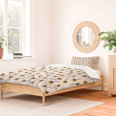 Secret Garden Pastel Petals VI Avenie Duvet Cover Set Gray/Gold - Deny Designs 3 Secret Garden Pastel Petals VI Avenie Duvet Cover Set Gray/Gold - Deny Designs