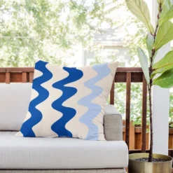 26"x26" Deny Designs Angela Minca Lines Outdoor Throw Pillow Blue