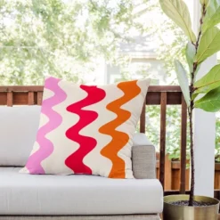 26"x26" Deny Designs Angela Minca Lines Outdoor Throw Pillow Orange/Red