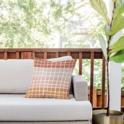 18"x18" Deny Designs Menina Lisboa Stripe Outdoor Throw Pillow Terracotta: UV & Mildew Resistant, Abstract Design