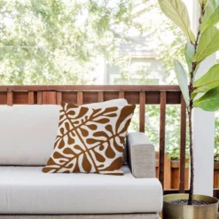 18"x18" Deny Designs Alisa Galitsyna Linocut Plant Outdoor Throw Pillow