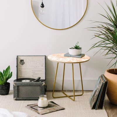 Amy Sia Crackle Batik Side Round Table Gold/Peach - Deny Designs 3 Amy Sia Crackle Batik Side Round Table Gold/Peach - Deny Designs