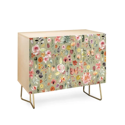 Ninola Design Countryside Colorful Plants Credenza Green/Gold - Deny Designs 3 Ninola Design Countryside Colorful Plants Credenza Green/Gold - Deny Designs