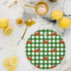 Adrianne Tomato Gingham Cutting Board - Round