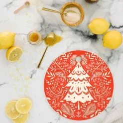 Pimlada Phuapradit Christmas Tree Winter Foliage Cutting Board - Round