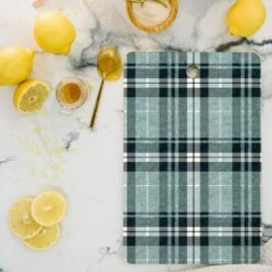 Little Arrow Design Co Fall Plaid Teal Cutting Board - Deny Designs