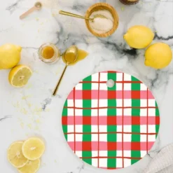 LouBruzzoni Retro Xmas Checks Cutting Board - Round