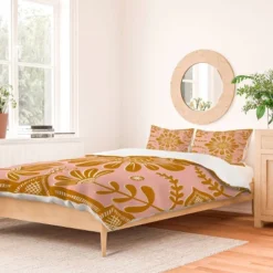 Sewzinski Boho Florals Duvet Cover Set Pink/Yellow/White - Deny Designs