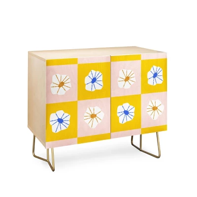 Maritza Lisa White Checkered Flowers Credenza - Deny Designs 4 Maritza Lisa White Checkered Flowers Credenza - Deny Designs - Image 2