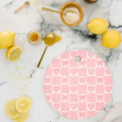 Doodle By Meg Pink Bow Checkered Print Cutting Board - Round 3 Doodle By Meg Pink Bow Checkered Print Cutting Board - Round