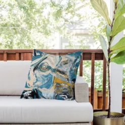 20"x20" Deny Designs Alyssa Hamilton Art Tide Outdoor Throw Pillow Blue/Yellow