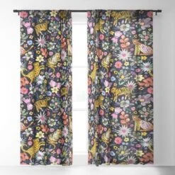 Ninola Design Spring Tigers Jungle Black Single Panel Sheer Window Curtain - Deny Designs