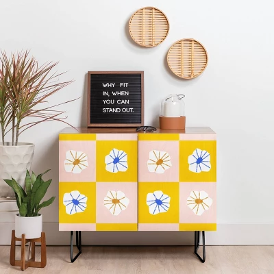 Maritza Lisa White Checkered Flowers Credenza - Deny Designs 3 Maritza Lisa White Checkered Flowers Credenza - Deny Designs
