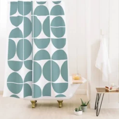 Mid Century Modern Geometric 04 Shower Curtain Glass Blue - Deny Designs