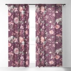 Ninola Design Romantic Bouquet Purple Single Panel Sheer Window Curtain - Deny Designs
