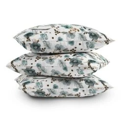 16"x16" Ninola Design Feathers And Flowers Romance Aqua Floral Square Throw Pillow Gold/Blue - Deny Designs -Deny Designs Shop GUEST e4a346ef de05 4ea6 a485 145cec2679df