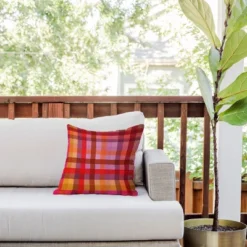 Deny Designs Camilla Foss Gingham Square Outdoor Throw Pillow Red