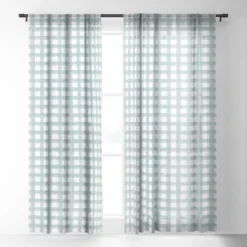 Little Arrow Design Co Watercolor Plaid Dusty Blue Single Panel Sheer Window Curtain - Deny Designs