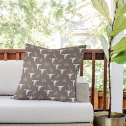 26"x26" Deny Designs Little Arrow Design Co Cow Skull Outdoor Throw Pillow Taupe