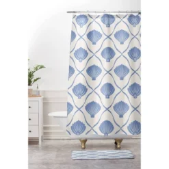 Deny Designs Thespacehouse Coastal Ocean Blue Seashells Shower Curtain