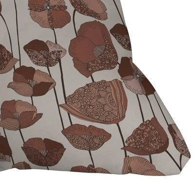 16"x16" Deny Designs Valentina Ramos Poppies Mocha Mousse Square Outdoor Throw Pillow Brown 3 16"x16" Deny Designs Valentina Ramos Poppies Mocha Mousse Square Outdoor Throw Pillow Brown