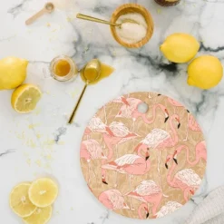 Iveta Abolina Pink Flamingos Camel Cutting Board - Round