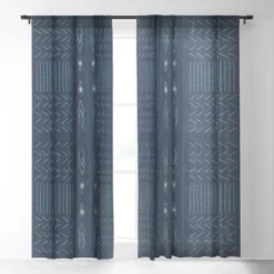 Mirimo Native Mudcloth Denim Single Panel Sheer Window Curtain - Deny Designs