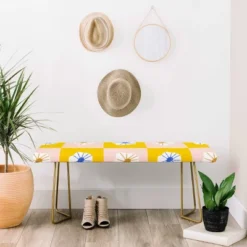 Maritza Lisa White Checkered Flowers Bench Yellow - Deny Designs -Deny Designs Shop GUEST fdb38fb1 96c9 4b16 aaa3 cc5acd382e81