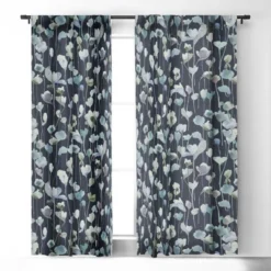 Ninola Design Watery Abstract Flowers Navy 84" X 50" Single Panel Blackout Window Curtain - Deny Designs